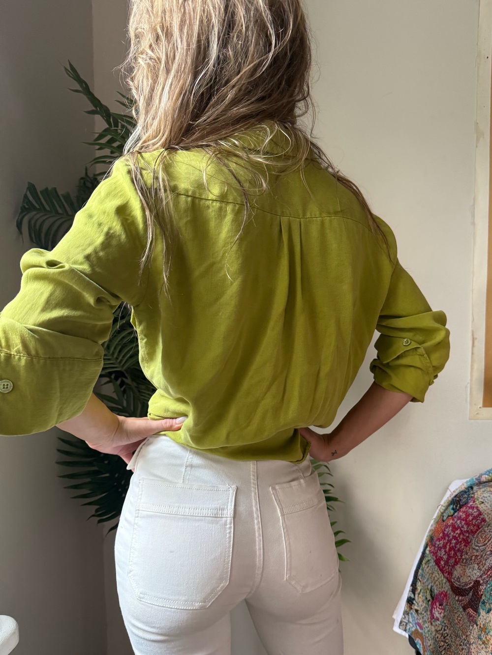 Long Sleeve Lime Green Button Top